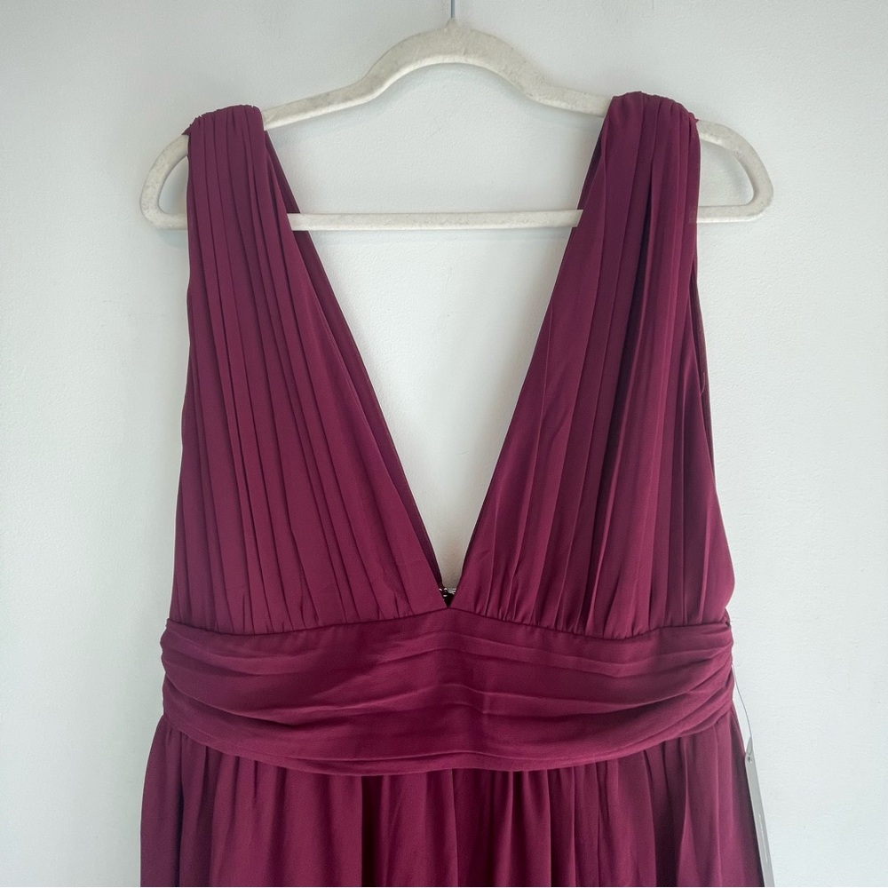 Lulus Burgundy Deep V-Neck Chiffon Maxi Dress NWT Size XL - Picture 2 of 6